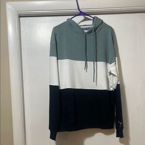 Denim & Flower Men's Tri-Tone Hoodie - Teal, White, and Navy size large